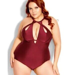 725-18 City Chic Merlot Cancun Underwire One-Piece Swimsuit Size S (16)